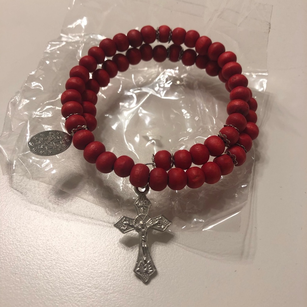 Religious Red Wood Wrap Bracelet